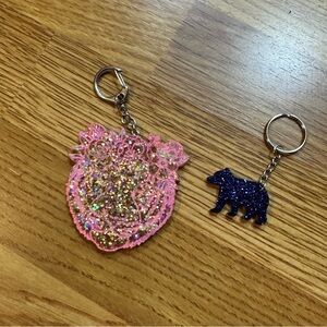 Glittery Pink and Blue Keychain Set